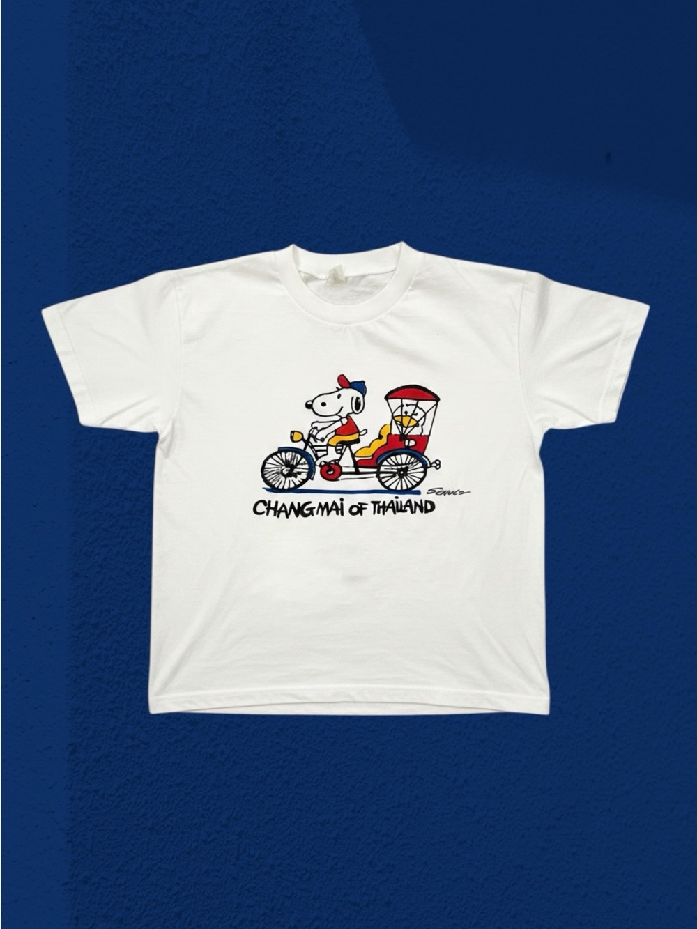 Vintage Snoopy Thailand Samlor Single Stich Boxy Crop White T Shirt RARE tourist